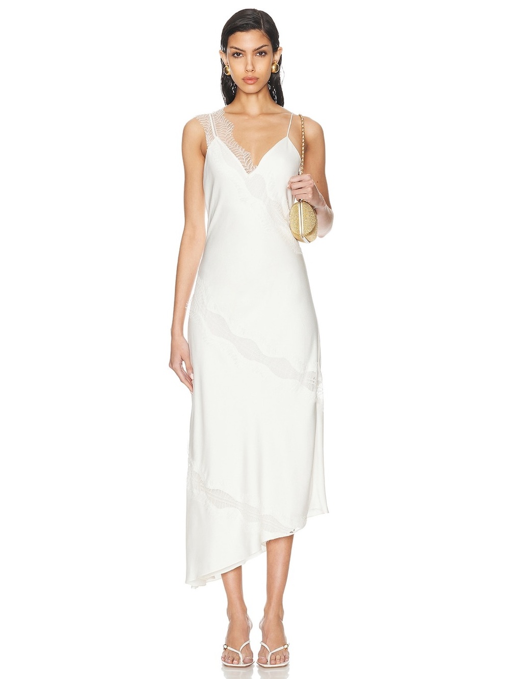 A.L.C. Soleil Ivory Lace Asymmetrical Midi Slip Dress Size 00 Bridal Satin